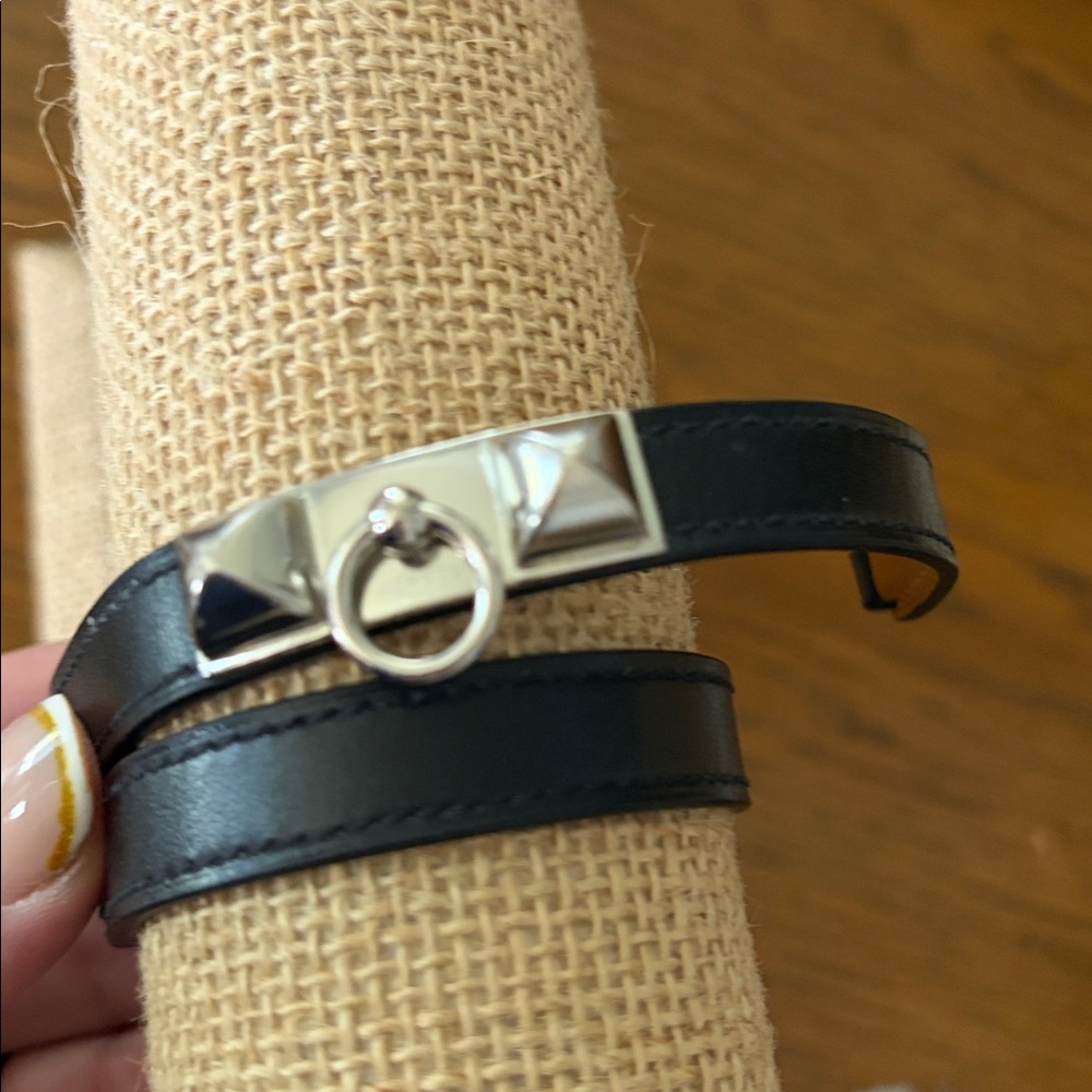 Hermes Rivale Double Tour Leather Bracelet 14" Small